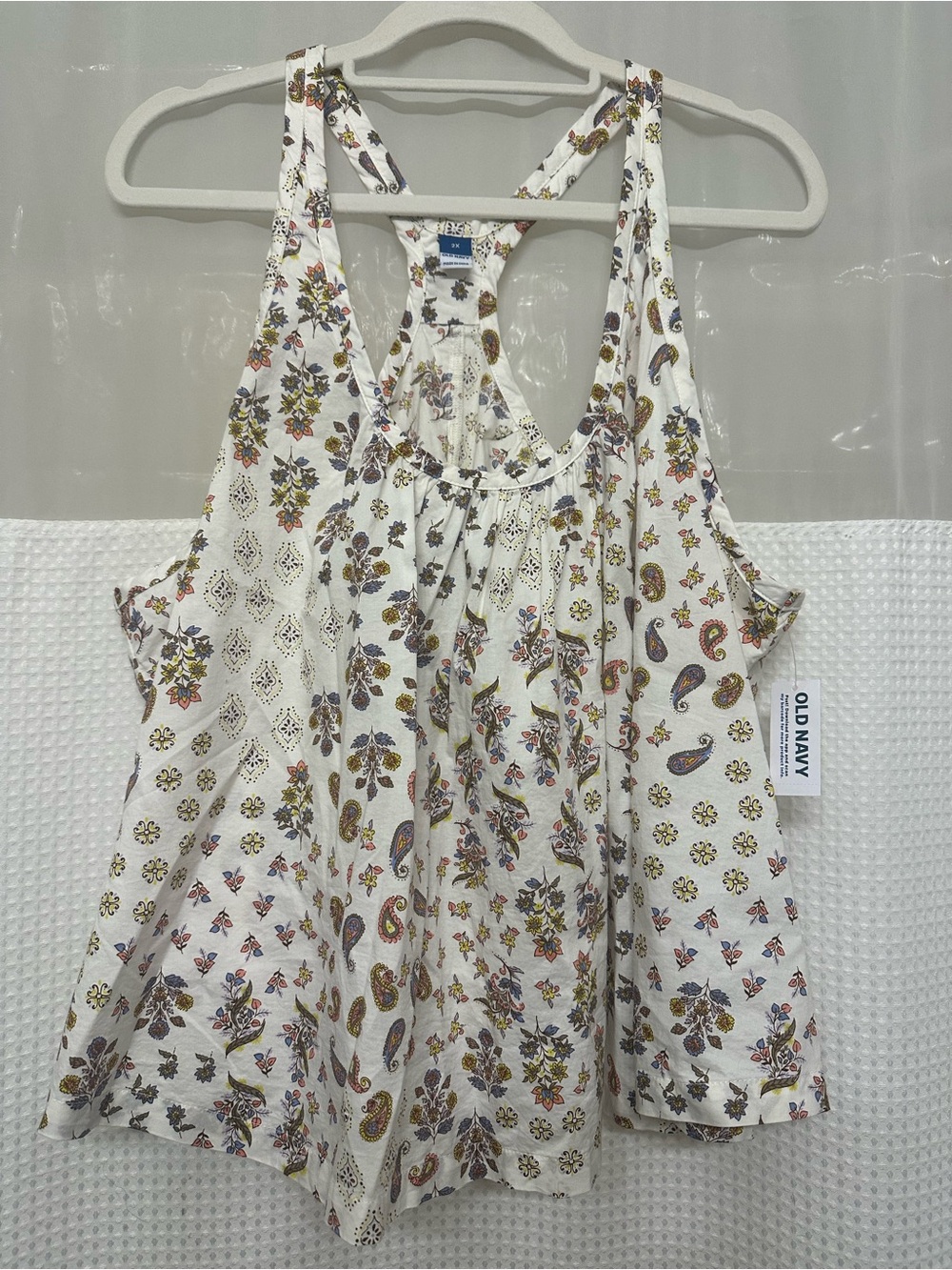 Old Navy White Paisley Floral Racerback Tank Top